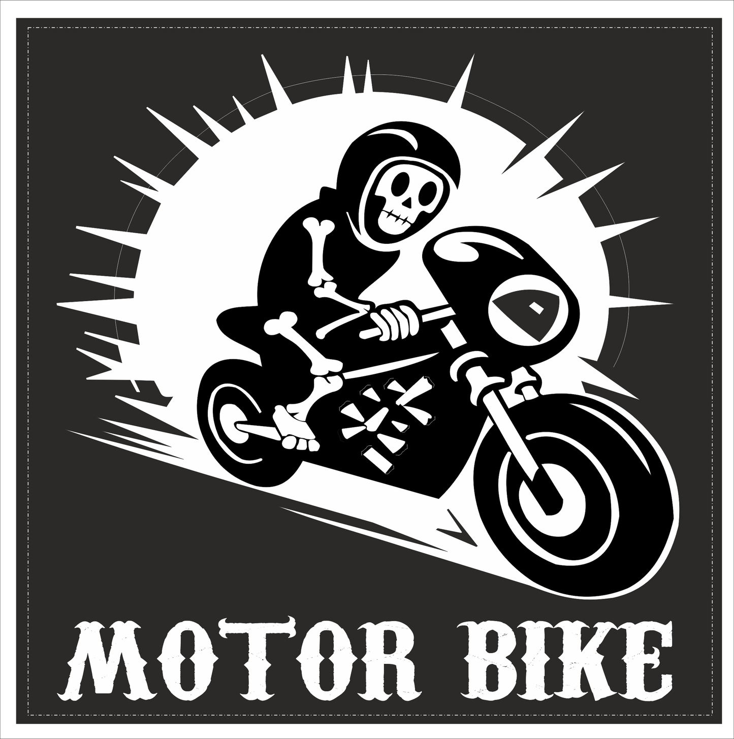 Motor Bike Skeleton Sticker 2.5 × 2.5 Inches – Motorcycle Rider Sticker