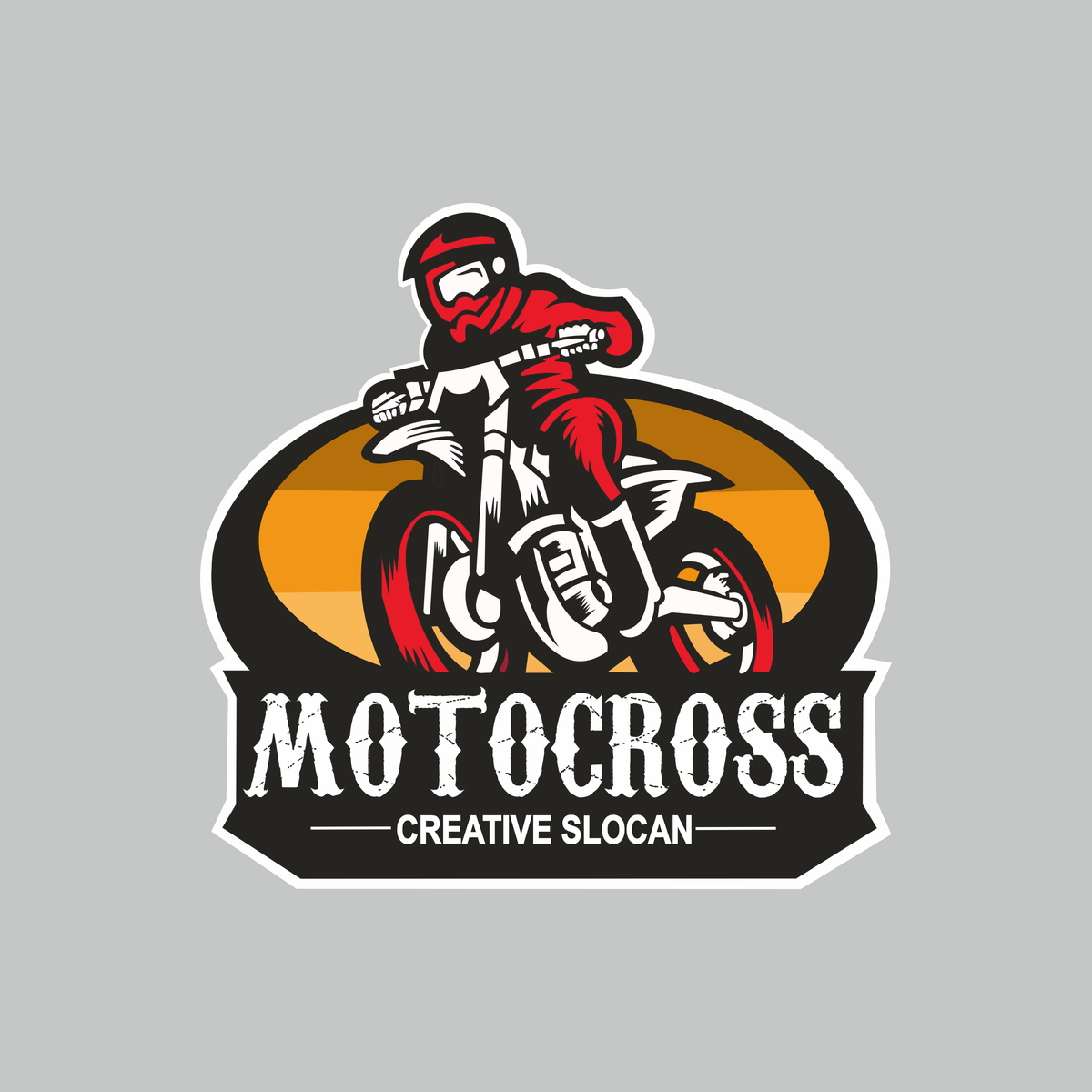 Motocross Creative Slocan black red and orange vinyl sticker featuring motocross dirt bike rider graphic