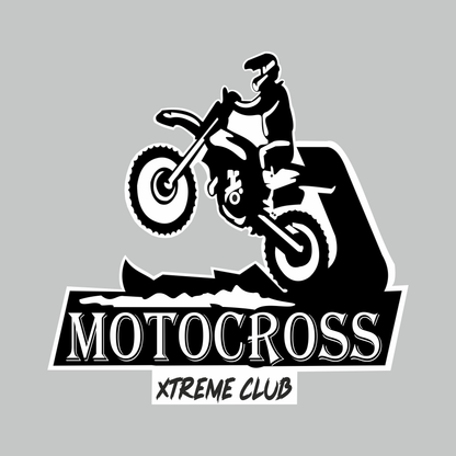 Motocross Xtreme Club black and white vinyl sticker featuring motocross rider jumping on dirt bike