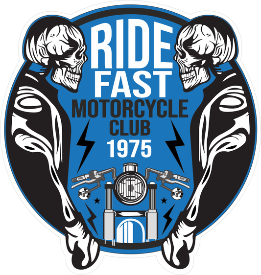 Ride Fast 1975 Sticker 2.5 × 2.3 Inches – Vintage Motorcycle Rider Sticker