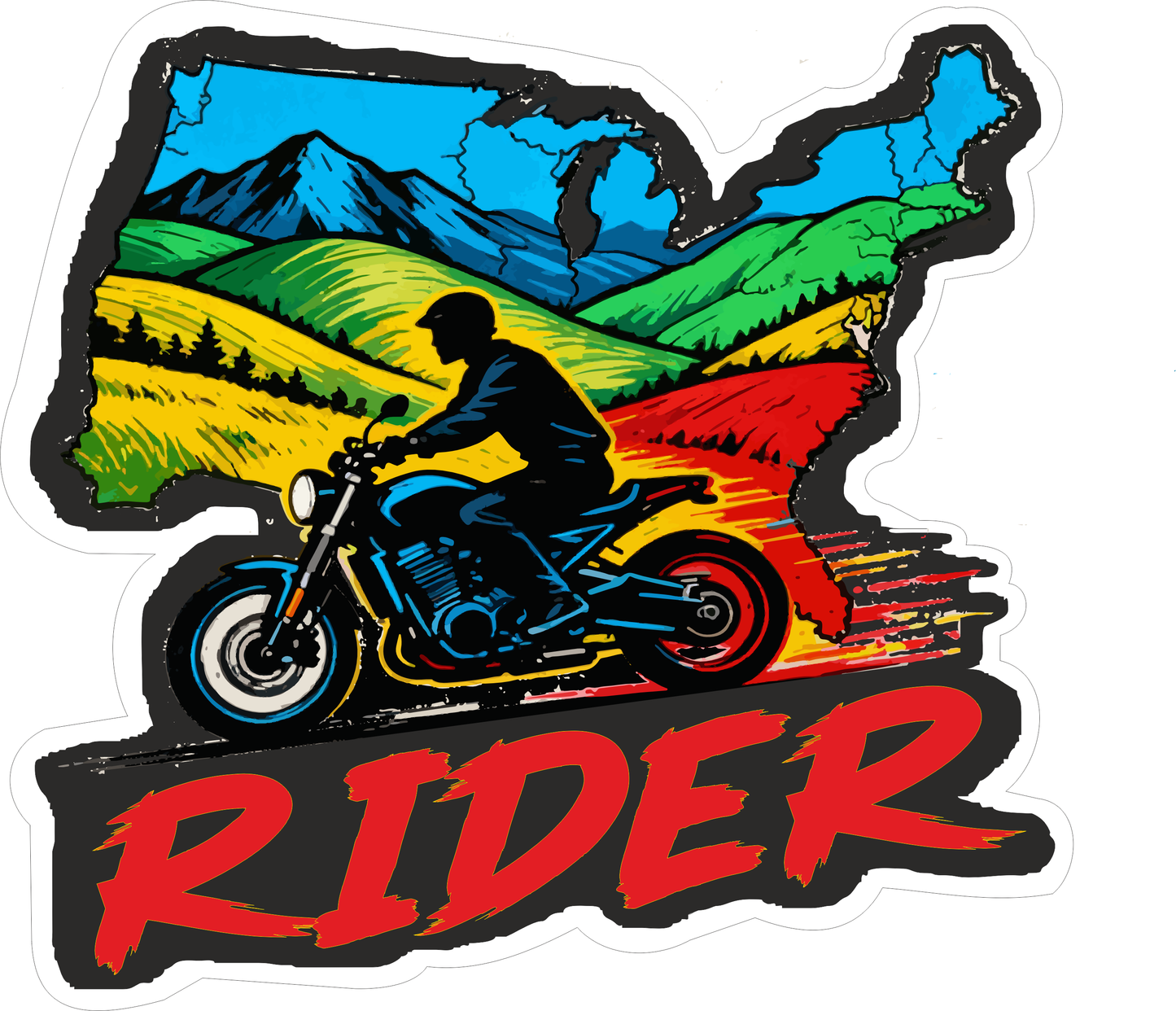 Rider Colorful Sticker 2.1 × 2.5 Inches – Motorcycle Biker Sticker