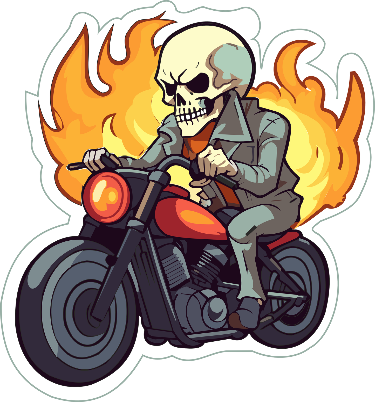 Skeleton Fiery Bike Sticker 2.5 × 2.3 Inches – Motorcycle Biker Sticker