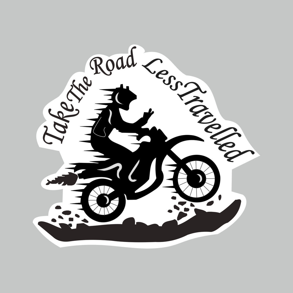 Take The Road Less Travelled motorcycle sticker featuring off-road adventure rider and bike design