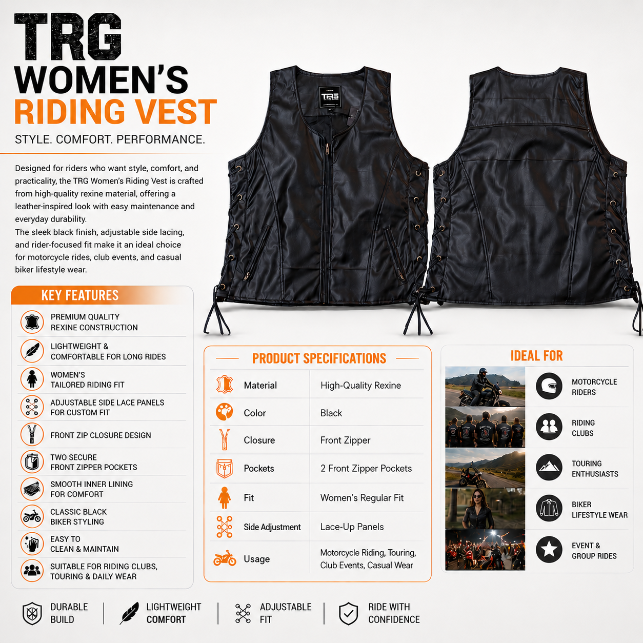 Trg015 Pure Leather Riding Vest Ladies