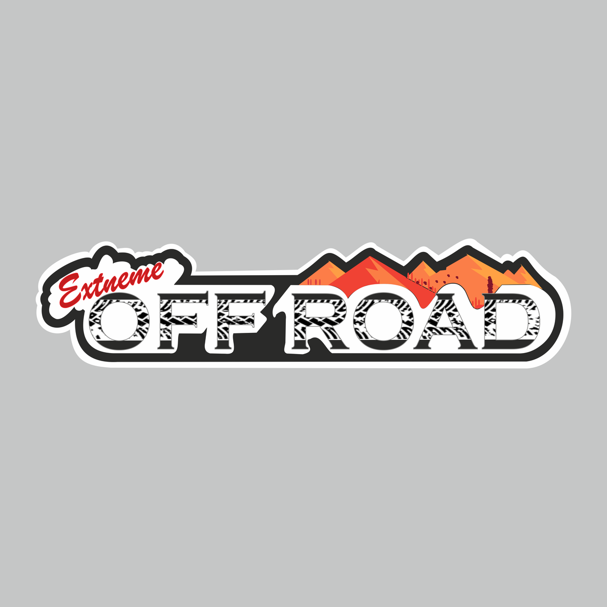 Extreme Off Road motorcycle sticker with bold lettering and orange mountain design