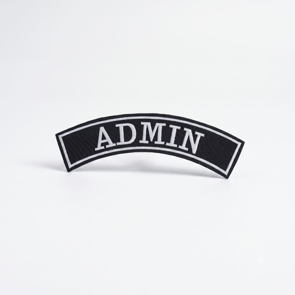 Admin back designation embroidered patch in black and white on a clean white background by TRG Gears
