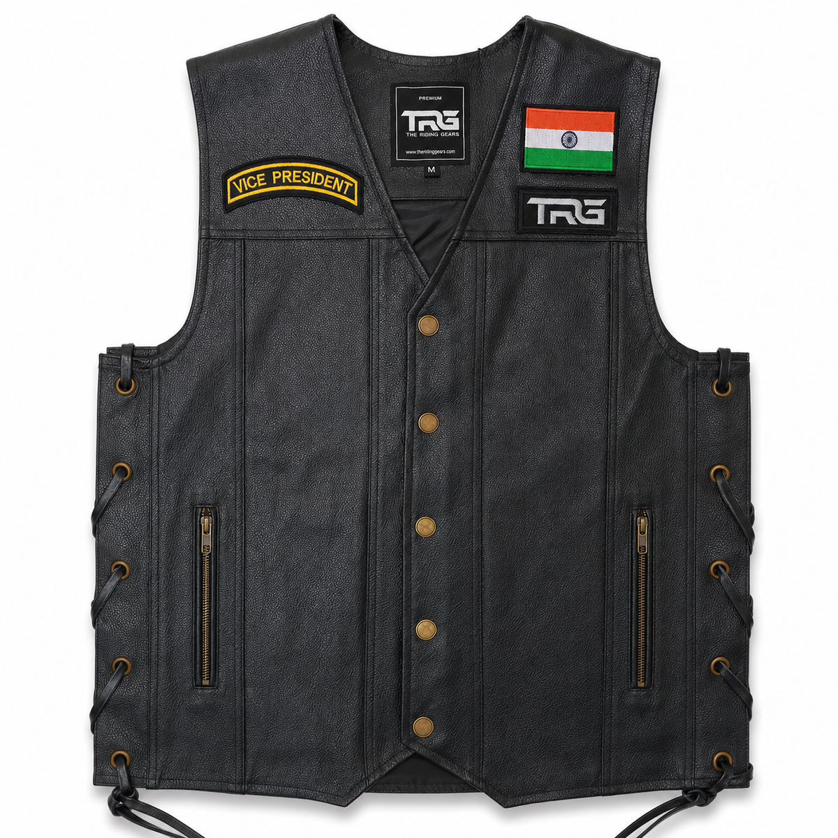 Biker Designation Patch Vice President on black leather motorcycle riding vest