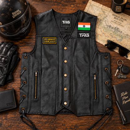 Biker patch 15th NERM 25 LVBOK AALO displayed on black riding vest with motorcycle accessories