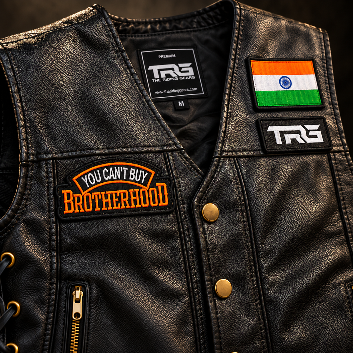 Brotherhood Biker Patch close-up showing embroidered design on riding vest