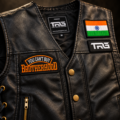Brotherhood Biker Patch close-up showing embroidered design on riding vest