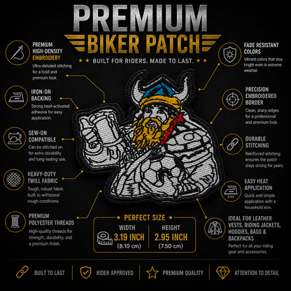 Drinker Biker Patch showing premium embroidery features and 3.19 x 2.95 inch size