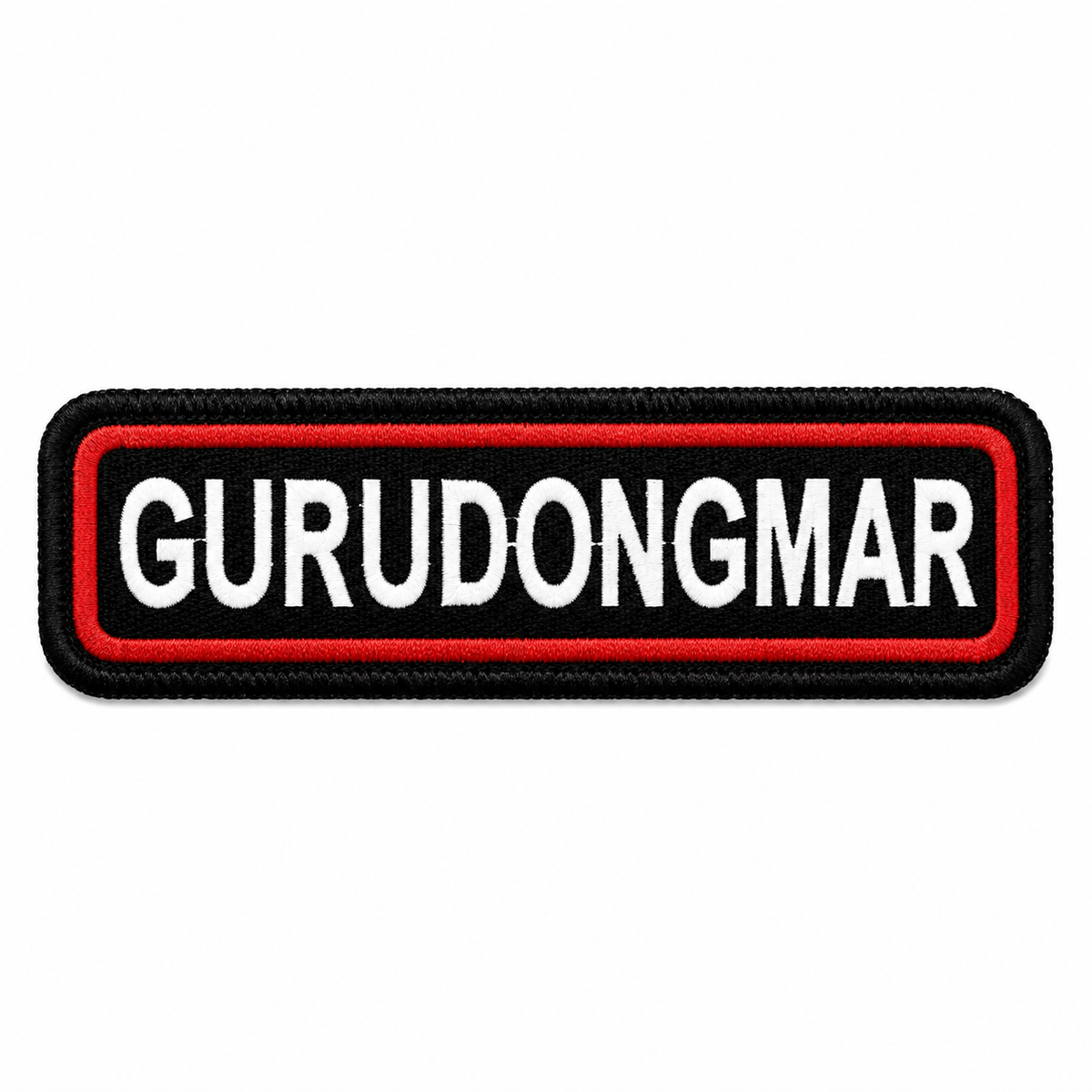 Gurudongmar biker patch on white background with black base, white text, and red embroidered border.