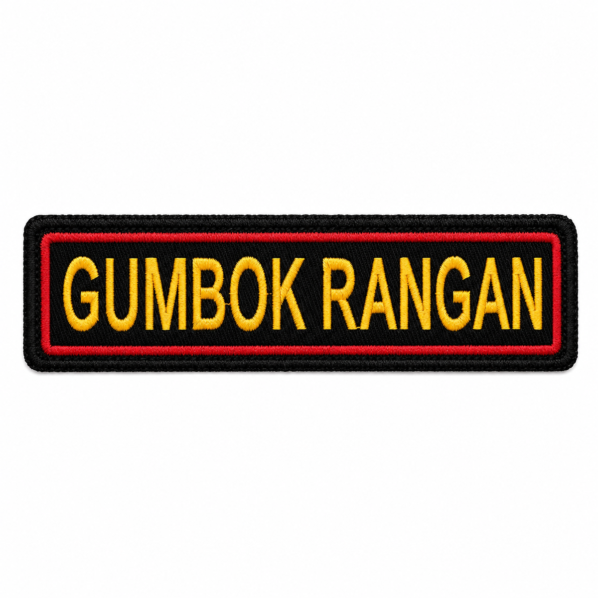 Gurudongmar embroidered patch on white background with black base, red embroidered border, and bold yellow text.