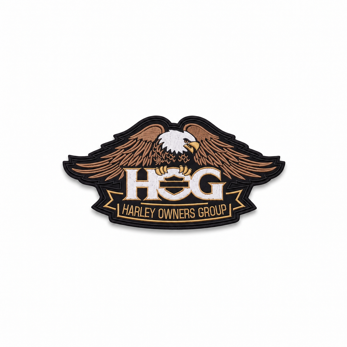 Harley Owners Group Biker Patch with eagle design and embroidered HOG lettering on white background