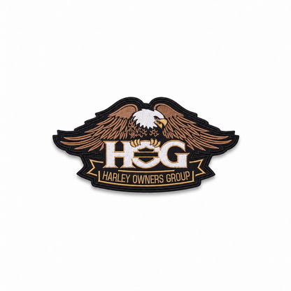 Harley Owners Group Biker Patch with eagle design and embroidered HOG lettering on white background