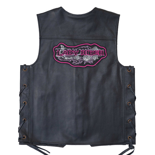 Lady Rider Back Premium Embroidered Patch | Iron-On & Sew-On | 10 × 4.5 Inches