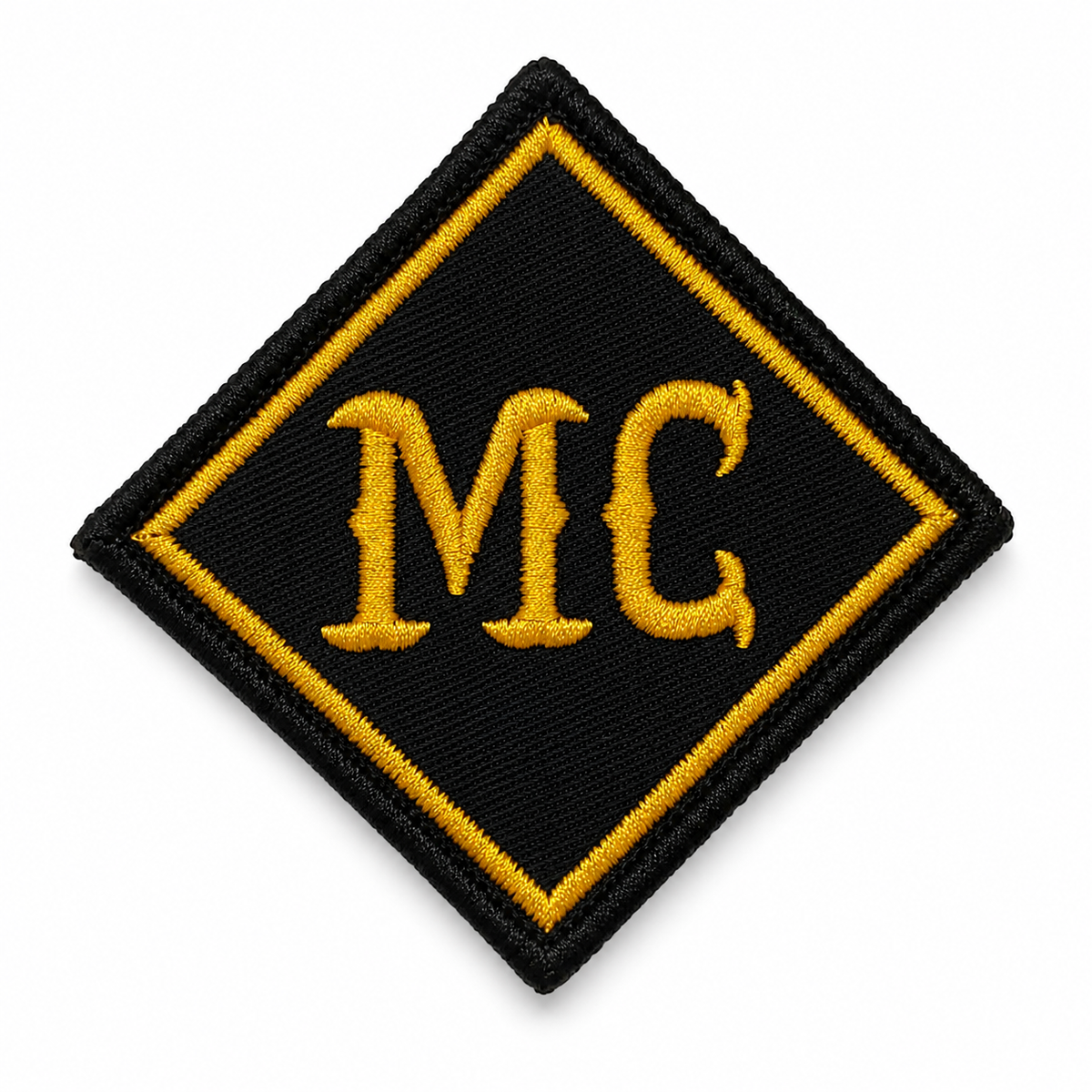 Golden Yellow MC Biker Patch with golden yellow embroidered lettering and border on black background