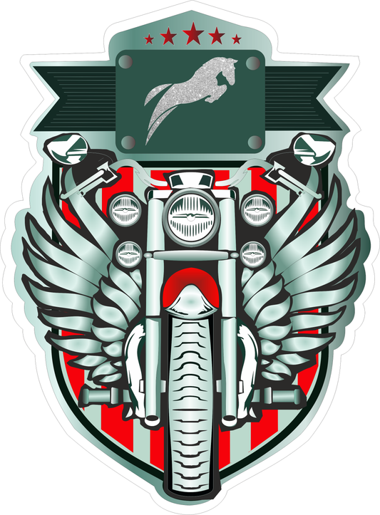Motorbike with Winged Horse Logo Sticker 2.5 × 1.8 Inches – Motorcycle Rider Sticker