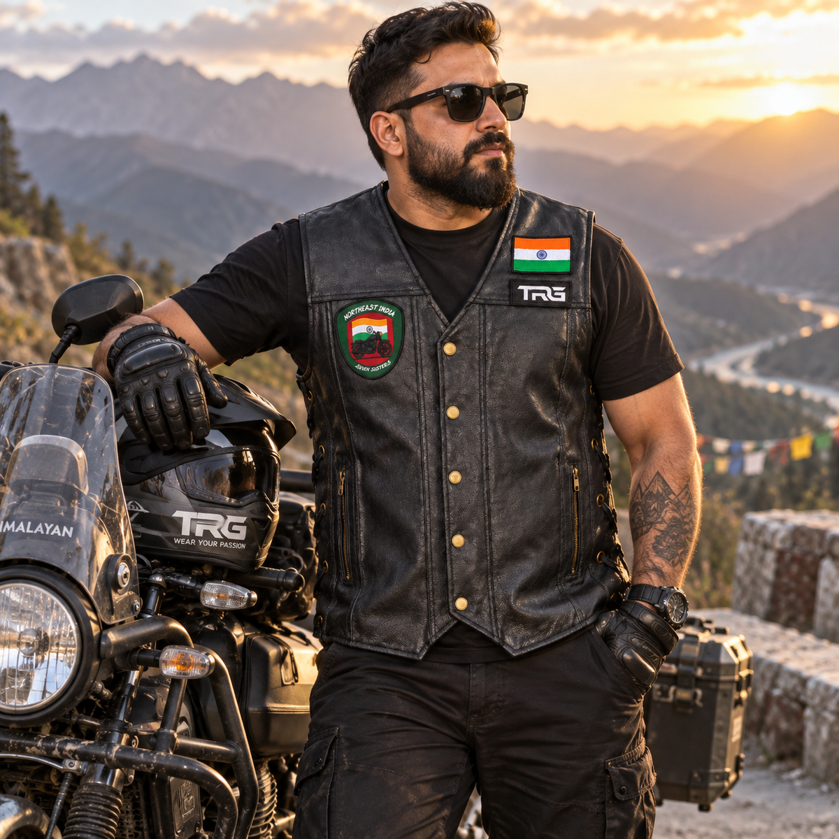 Northeast India Seven Sisters Biker Patch worn by motorcycle rider on black riding vest