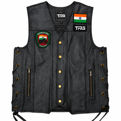 Northeast India Seven Sisters Biker Patch displayed on black motorcycle riding vest on white background