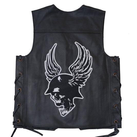 Skeleton Face With Feather Back Premium Embroidered Patch | Iron-On & Sew-On | 14.5 × 9 Inches