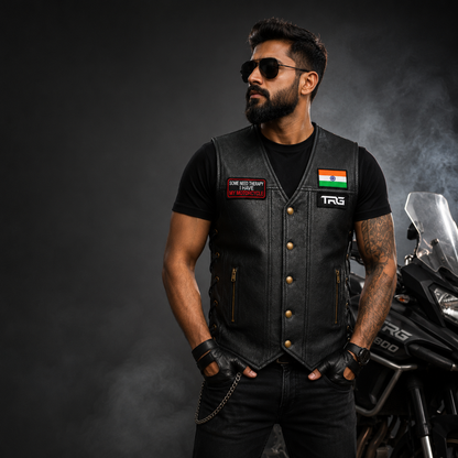 Some Need Therapy I Have My Motorcycle Biker Patch worn on black motorcycle vest by rider