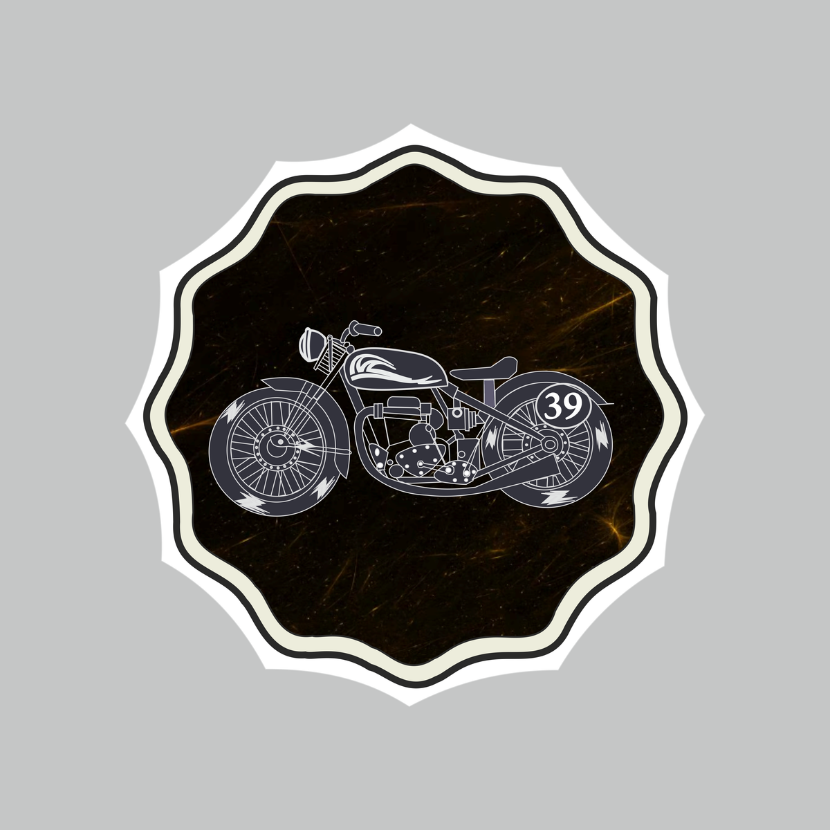 Wallpaper Background Bullet Type motorcycle sticker featuring vintage custom bike number 39 on dark textured background