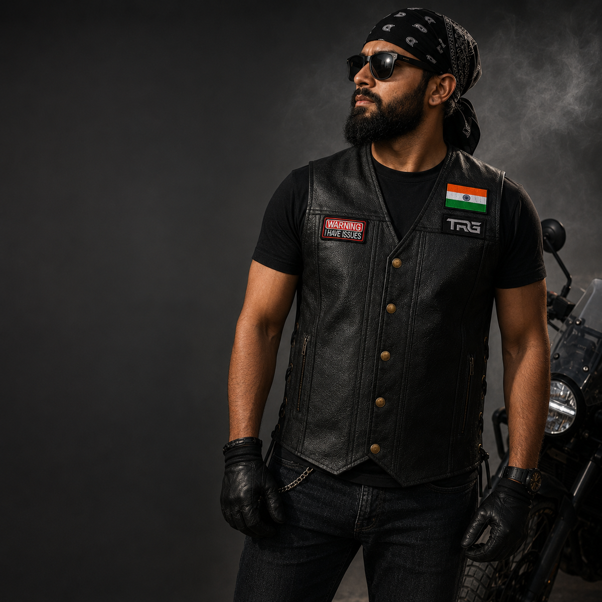 Warning I Have Issues Biker Patch worn on black motorcycle vest by biker